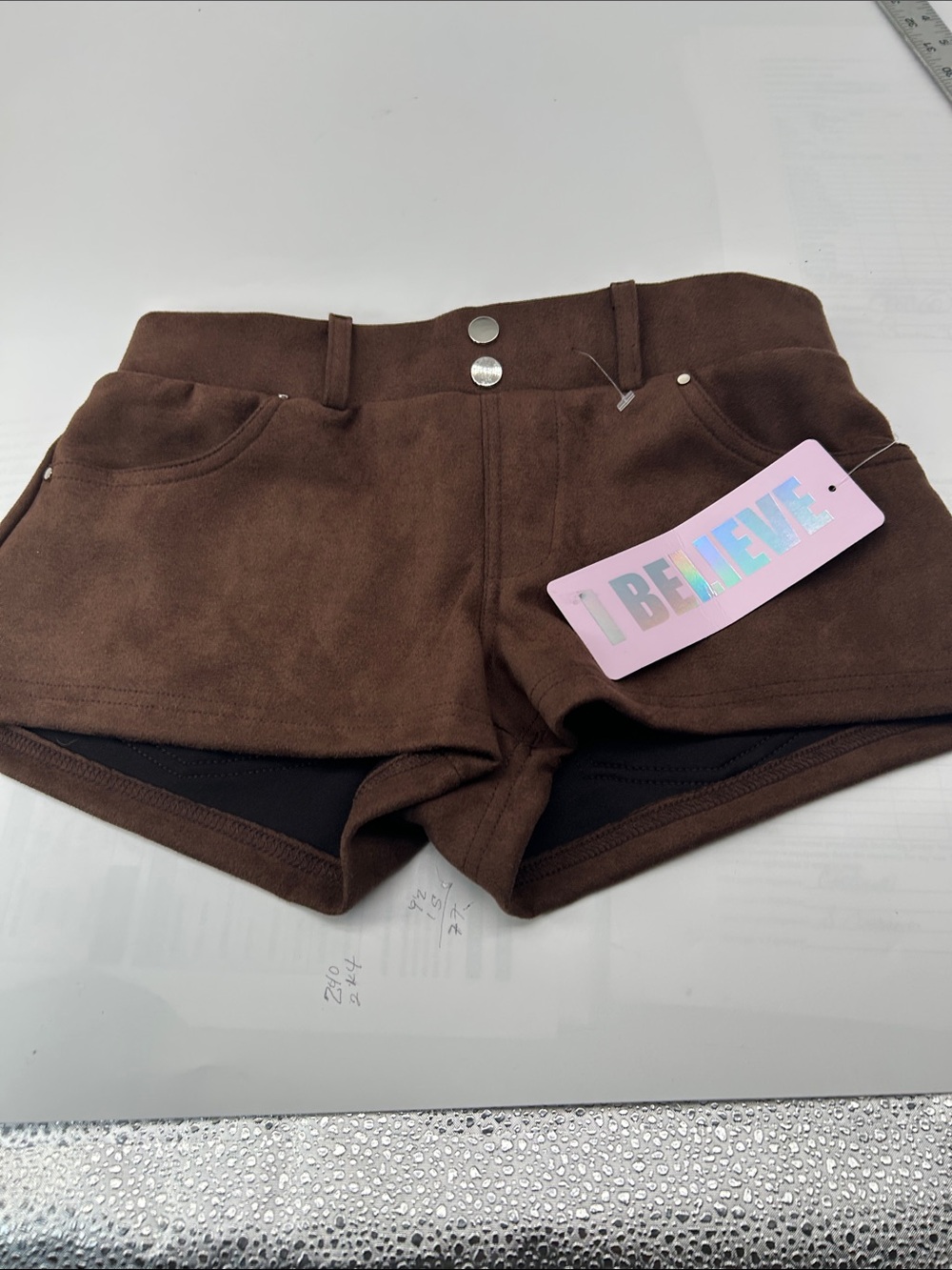 Brown Women's Suede-Look High-Waist Shorts